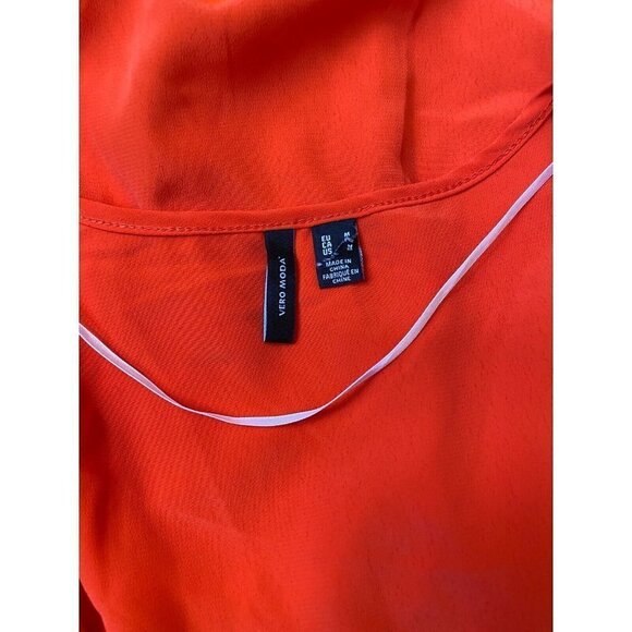 VERO Moda Red "Lee" Faux Wrap Dress Ruffle Trim - Picture 6 of 8